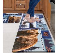 Likiyol Bear - Tappetini da cucina per pavimenti [2 pezzi], tappeti da cucina in fattoria, anti-affaticamento, per pavimento della cucina, foresta, antiscivolo, comodi, imbottiti, blu, 45,7 x 76,7 cm