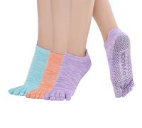 likloks 3 Paia di Calze da Pilates Yoga Antiscivolo, Calze Sportive in Cotone a Cinque Dita per il Fitness e la Danza Classica, Arancione/Viola/Blu, Taglia: 39-41