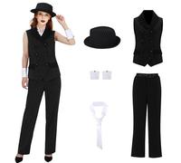 LIKUNGOU Costume Gessato Mafia Signore per Donne 1920s Gangster Fancy Dress Set Halloween Carnevale Partito Vestito (XL)