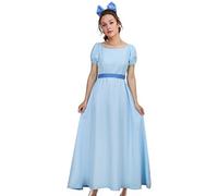 LIKUNGOU Costume Wendy Donna Vestito Blu Maxi Principessa Vestito Cosplay Cintura Fiocco Accessori di Halloween (L)