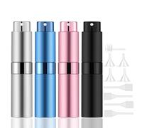 Lil Ray Mini atomizzatore portatile per profumo da 8 ml (4 pezzi), piccolo flacone spray vuoto ricaricabile per viaggi, spruzzatore tascabile a torsione (nero opaco, rosa, blu, argento)