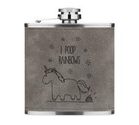 Lila Unicorno I Bisogni Rainbows 170ml Simil Pelle Hip Flask Grigio Divertente