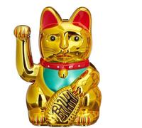 LilaLemon Maneki Neko Feng Shui - Gatto portafortuna dorato con braccio mobile, 11,4 cm, decorazione orientale cinese, regalo per casa e ufficio