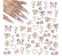 Lilbitty 24 pezzi ciondoli per unghie, lega Y2k, nail art, ciondoli di strass, cuore 3D, stella, fiocco con strass, gemme per unghie a forma di ciliegia, gioielli brillanti