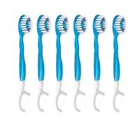 Lilbitty 6 mini spazzolini da viaggio usa e getta, 5 in 1 mini spazzola pre-pasticci+filo interdentale + stuzzicadenti + raschietto per lingua, spazzolino pre-pastificato da viaggio con perla blu