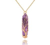 Lilbitty Ciondolo con ametista con albero della vita, collana con pietra preziosa di cristallo, gioiello curativo per uomo e donna, idea regalo con confezione regalo e sacchetto di velluto