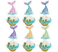 Lilbitty Set di 12 decorazioni per cupcake a forma di sirena, decorazioni per torte per compleanni dei bambini, decorazione per feste a sirena, topper per muffin, decorazione a tema subacqueo