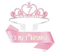 Lilbitty Set di Corona di Compleanno Rosa con Tiara e Fascia per Ragazze - Corona da Principessa per Il 7° Compleanno, Perfetta per Feste e Celebrazioni