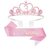 Lilbitty Set di Corone di Compleanno Rosa per Ragazze con Tiara e Fascia - Corona Principessa per Il 3° Compleanno, Perfetto per Feste