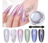 Lilbitty Smalto olografico, polvere fine per unghie gel, glitter neon e effetto perlato, per nail art, UV top coat