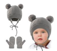 Lilbitty Unisex Winter Baby Kleinkind Handschuh Set Warme Fleece Strickmütze Mütze Neugeborenen Fäustling, Warme Winterstrickmütze und Handschuhe, 1-4 Jahre (Grau), grigio, 0-24 mesi
