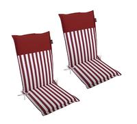LILENO HOME Malta Cuscini per sedia da giardino, in set da 2, per sedia a sdraio con schienale alto, comodi cuscini per sedie pieghevoli, rosso a righe e rosso
