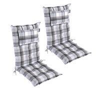 LILENO HOME Mar - Cuscini per sedia da giardino, in set da 2, per sedia a sdraio con schienale alto, grigio a quadri Y, comodi cuscini per sedie pieghevoli