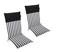 LILENO HOME Set di 2 cuscini per sedia da giardino con schienale alto, a righe, colore nero, tinta unita, comodi cuscini per sedie da giardino