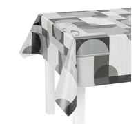 LILENO HOME Tovaglia lavabile al metro, 200 x 140 cm (bordo tagliato) in cerchi e motivo a quadri, impermeabile, ideale come tovaglia o runner per set da birra