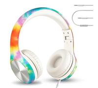LilGadgets Connect+ PRO Cuffie cablate per Bambini - Progettate pensando al Comfort dei Bambini, Cuffie Over-Ear Pieghevoli Adatte ai Bambini con Microfono in Linea, più Piccoli, Tie Dye Rainbow