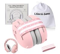 Lilian&Gema 2 in 1 Cuffie Neonato Antirumore -25dB,Protettori acustici per neonati, archetto regolabile, antiscivolo e antistress, protezione acustica ideale per neonati fino a 48 mesi