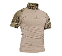 LiliChan Camicie Tattiche da Uomo a Maniche Corte Camicia Militare Camicia da Esterno Camicia Tattica da Combattimento con Cerniera (Large, Camouflage)