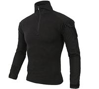 LiliChan Mens Long Sleeve tattico Militare T-Shirt di Combattimento Camicia Esterna con la Chiusura Lampo (Nero, EU S (Fit Petto: 34 "-37"))