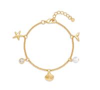LILIE&WHITE Bracciale da donna a sirena dorata, anallergico, resistente alla ruggine e ai colori, con conchiglia, stella e perla, Eine Grösse, Rame, Nessuna pietra preziosa