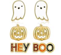 LILIE&WHITE Gioielli di Halloween - Cappello da strega, zucca, gatto nero, teschio, orecchini di mais caramella, Medio, Ottone, Non pietra preziosa