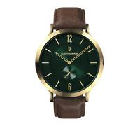Lilienthal Berlin Orologio da uomo The Classic in Gold Green - Orologio da polso in acciaio chirurgico con movimento al quarzo e vetro minerale zaffiro - 42,5 mm, Cinturino in pelle marrone, cinghia