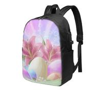 Lilies Eggs - Zaino da viaggio per computer portatile con galassia, pasquale, 43,2 cm, impermeabile, con porta di ricarica USB, borsa per libri universitari, scuola, lavoro, per donne e uomini
