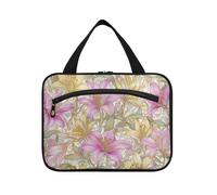 Lilies Pattern William Morris Style Hanging Makeup Travel Bag con gancio, Designer Lavabile Makeup Bag Organizer per Viaggiatore Palestra bolsas para maquillaje de Mujer, Motivo gigli in stile William