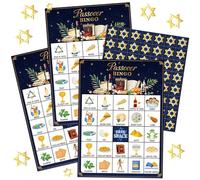 Liliful 35 giochi di bingo pasquale, 24 giocatori, carte da bingo pesach, seder ebraico, giochi per feste per bambini e adulti, attività in classe per famiglie, feste di compleanno, forniture (blu