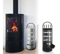 LILIIN Set di 5 accessori per camino, in acciaio inox, con scopa, pala, gancio, pinza e supporto con protezione per la privacy, argento