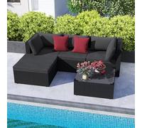 LILIIN Set di 5 divani da giardino in polyrattan, set di mobili da giardino, divano ad angolo con cuscino da seduta, divano da giardino, sgabello, tavolino da caffè, divano, modulo, dimensioni: 210 x