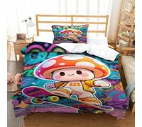LILIlaobiao Cartoon Mushroom Boy Set Di Biancheria Da Letto Single（135x200cm）, Chiusura A Cerniera Biancheria Da Letto, Confortevole Graffiti Set Copripiumino