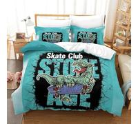 LILIlaobiao Cartoon T-Rex Biancheria Da Letto Chiusura A Cerniera, Dinosauro Skate Club Set Copripiumino Double（200x200cm）, Morbida Calore Set Di Biancheria Da Letto