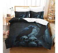 LILIlaobiao cranio & Corvo Duvet Cover Varie Dimensioni Set Copripiumino Traspirante Set Di Biancheria Da Letto Calore Gotico Biancheria Da Letto Aiuto Per Il Sonno Double（200x200cm）