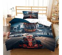LILIlaobiao Ferrarii Racing Set Copripiumino Chiusura A Cerniera Morbida Microfibra, Formulaone Set Di Biancheria Da Letto Single（135x200cm）, Lavabile Biancheria Da Letto