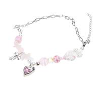 Lilinzhi Braccialetto di perle di cristallo di alta qualità con ciondolo a forma di cuore, fatto a mano, con fiocco, catena clavicola, perle e braccialetti acrilici, C, come descritto, come descritto