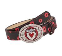 Lilinzhi Cintura in pelle Lunghezza regolabile Cintura Uso quotidiano Elastico Retros Per Dichiarazioni di Moda Giornaliera Cintura in Metallo Cuore Giovane, Nero con labbro rosso P, Taglia unica