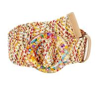 Lilinzhi Cintura larga intrecciata in paglia vintage bohémien per le donne con fibbia colorata da donna cintura per abito femminile accessori, A, Taglia unica