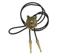 Lilinzhi Cravatta da uomo in metallo con testa di lupo, da cowboy, stile western, in finta pelle intrecciata, gioiello per camicia, collana, cowboy, bolo, Oro, Taglia unica