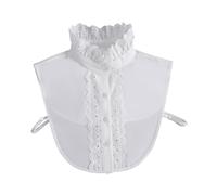 Lilinzhi Donne Solido Bianco Falso Collare Camicette Staccabili Increspato Pizzo Patchwork Falso Button Up Mezza Camicia Stratificazione Top Inserto, bianco, Taglia unica