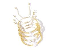 Lilinzhi Elegante braccialetto con perline dorate, accessorio da donna con ciondolo a forma di cuore, stella, croci e corda regolabile