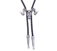 Lilinzhi Elegante cravatta nera con ciondolo da cowboy collana western cool bola- costume cowboy vintage bolo, Argento tailandese, Taglia unica
