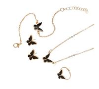 Lilinzhi Elegante set di gioielli a forma di farfalla con anelli abbinati, charm per spostamenti quotidiani e occasioni speciali, ciondolo a forma di farfalla alla moda, Misura unica, come descritto