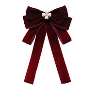 Lilinzhi Elegante spilla da donna in velluto con fiocco pre-legato cravatta con strass e perle Decors per eventi formali fiocchi alla moda cravatta, Rosso, F