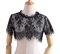 Lilinzhi Poncho da donna in pizzo con fiori intagliati e colletto finto staccabile floreale scialle camicia decorativa con colletto finto, Bk, L