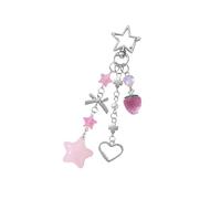 Lilinzhi Portachiavi per auto per donne e ragazze, con ciondoli a forma di fiocco, stella, cuore, accessori per zaini, portafogli estetici, A