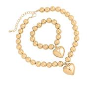 Lilinzhi Set di gioielli da donna alla moda con ciondolo a forma di cuore, catena con perline e perline, realizzata a mano, lunghezza regolabile, collana con ciondolo a forma, 7 3/4, come descritto