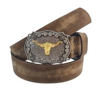 Lilinzhi Vintage Intagliato Fibbie PU Cintura Per Le Donne Hiphop Danza Bovino Testa Fibbie Cintura Western Per Gli Uomini Unisex Unisex Western Cintura, Marrone scuro, Taglia unica