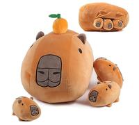 lilizzhoumax Capibara peluche con 3 piccoli capibara, simulazione animale Capybara Peluche Cuscino, 4Piece Soft Capybara Plush Toy Zippers Playset, Cuscino Bambole Selvatici