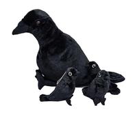 lilizzhoumax corvo peluche con 3 piccoli corvo, simulazione animale corvo Peluche Cuscino, 4Piece Soft corvo Plush Toy Zippers Playset, Cuscino Bambole Selvatici
